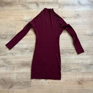 Fashion Nova Long Sleeve Form Fitting Dress in Maroon